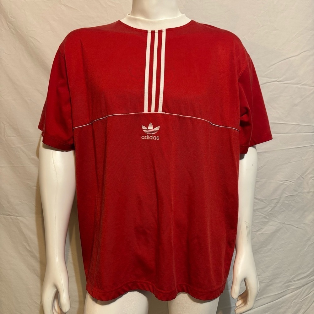 Vintage 90s Red Adidas Trefoil Heavyweight Embroidered Shirt Sz 2XL